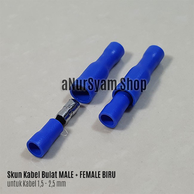 Skun Kabel Bulat Male + Female BIRU Sepasang 1.5 - 2.5mm