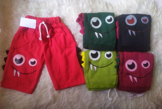 Celana Pendek Anak Motif Monster Size SML 2 Tahun - 5 Tahun / Bawahan Sweater Anak Lucu