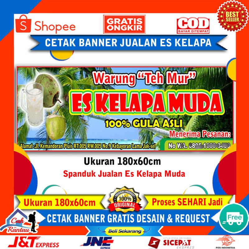 Spanduk Jualan Es Kelapa Muda Banner Toko Warung Warkop Backdrop Baliho Plang Promosi Usaha Bisnis Shopee Indonesia