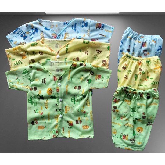 3 pcs Atasan Baju Bayi Newborn Lengan Pendek Print Karakter
