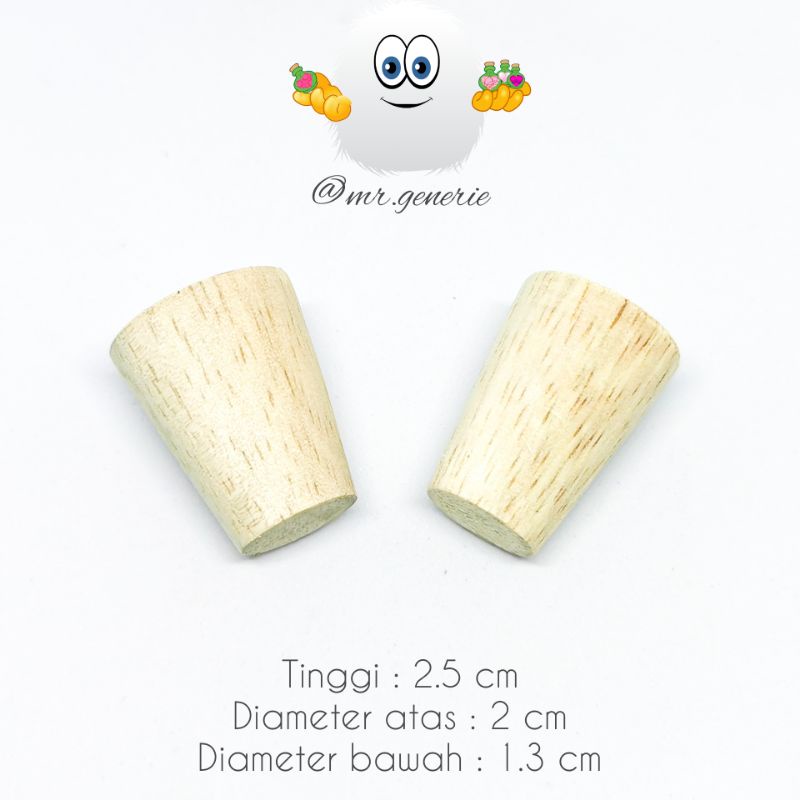 Mr.Generie Wood Cap 20x13x25 mm / Tutup Tabung Reaksi / sumbat cork bukan gabus / murni kayu coklat 