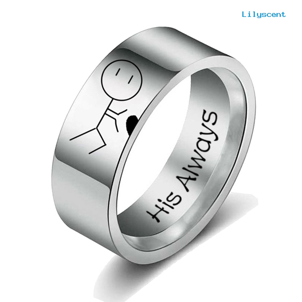 Cincin Desain Kartun Her Forever His Always Abstrak Bahan Stainless Steel Untuk Pasangan