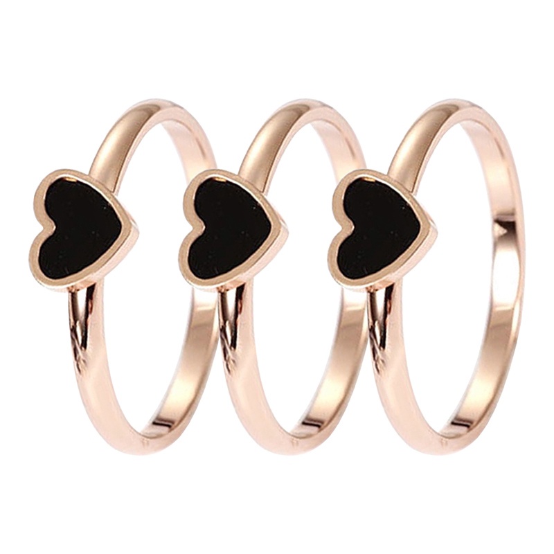 Cincin Bentuk Hati Bahan Titanium Steel Warna Rose Gold Gaya Korea Untuk Wanita