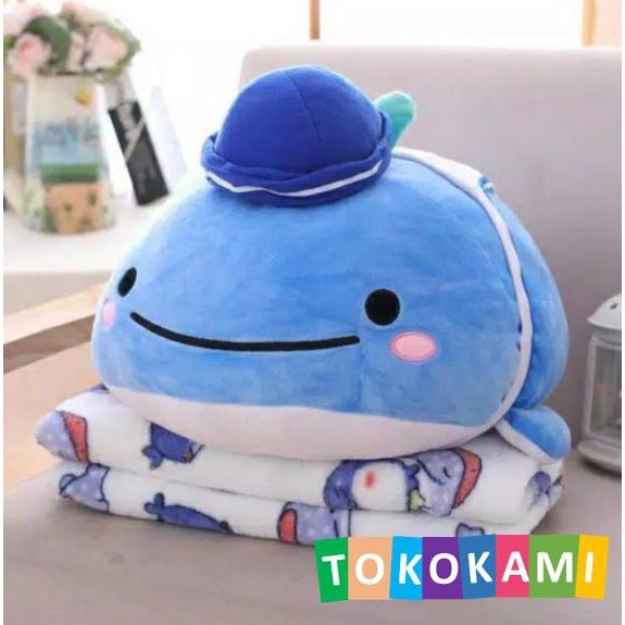 Boneka Balmut Bantal Selimut Karakter Whale - Paus - Smiley