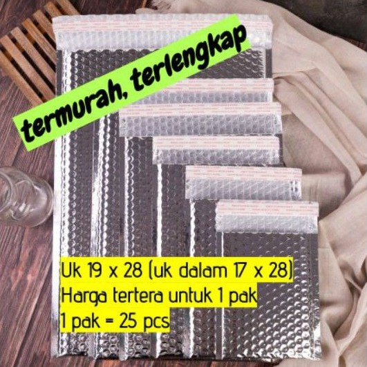 

amplop plastik bubble silver chrome 19x28 (uk dalam 17x28) packing online - 1 pak isi 25 pcs