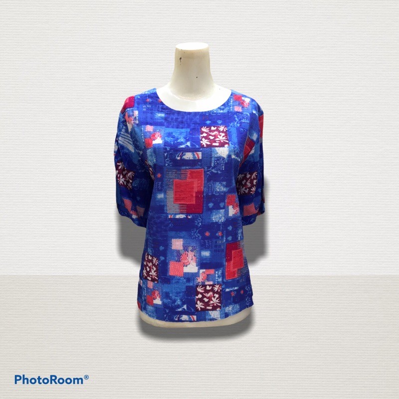 (022) Biru Atasan Wanita Blus Blouse import Terbaru