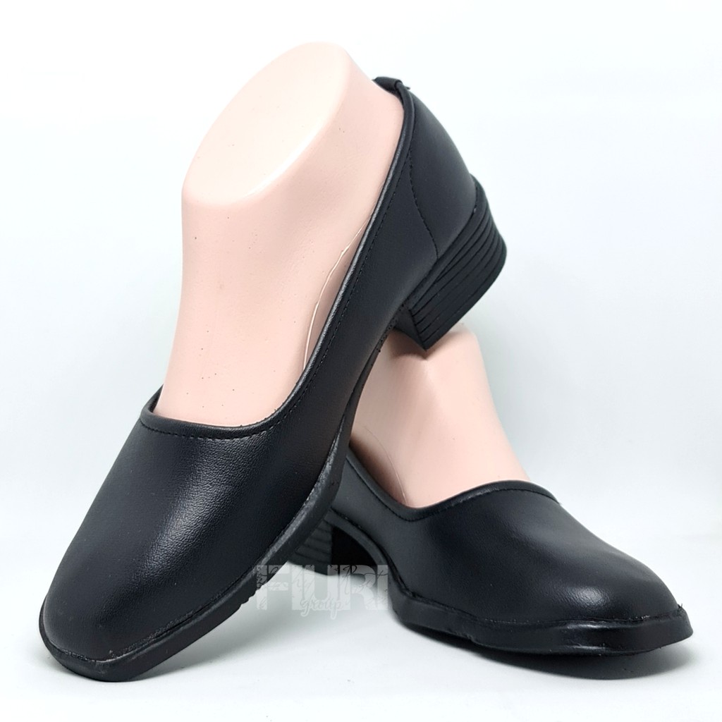 FIURI - SEPATU PANTOFEL SLIP ON HAK 3CM WANITA HITAM 36-42 POLOS - SEPATU SEKOLAH WARNA FULL HITAM UPACARA PASKIBRA