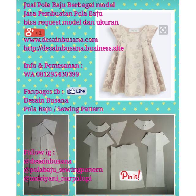 Pola Baju - Pola Baju Instan - Pola Baju Anak - Pola Dress Anak 006 - Pola Produksi