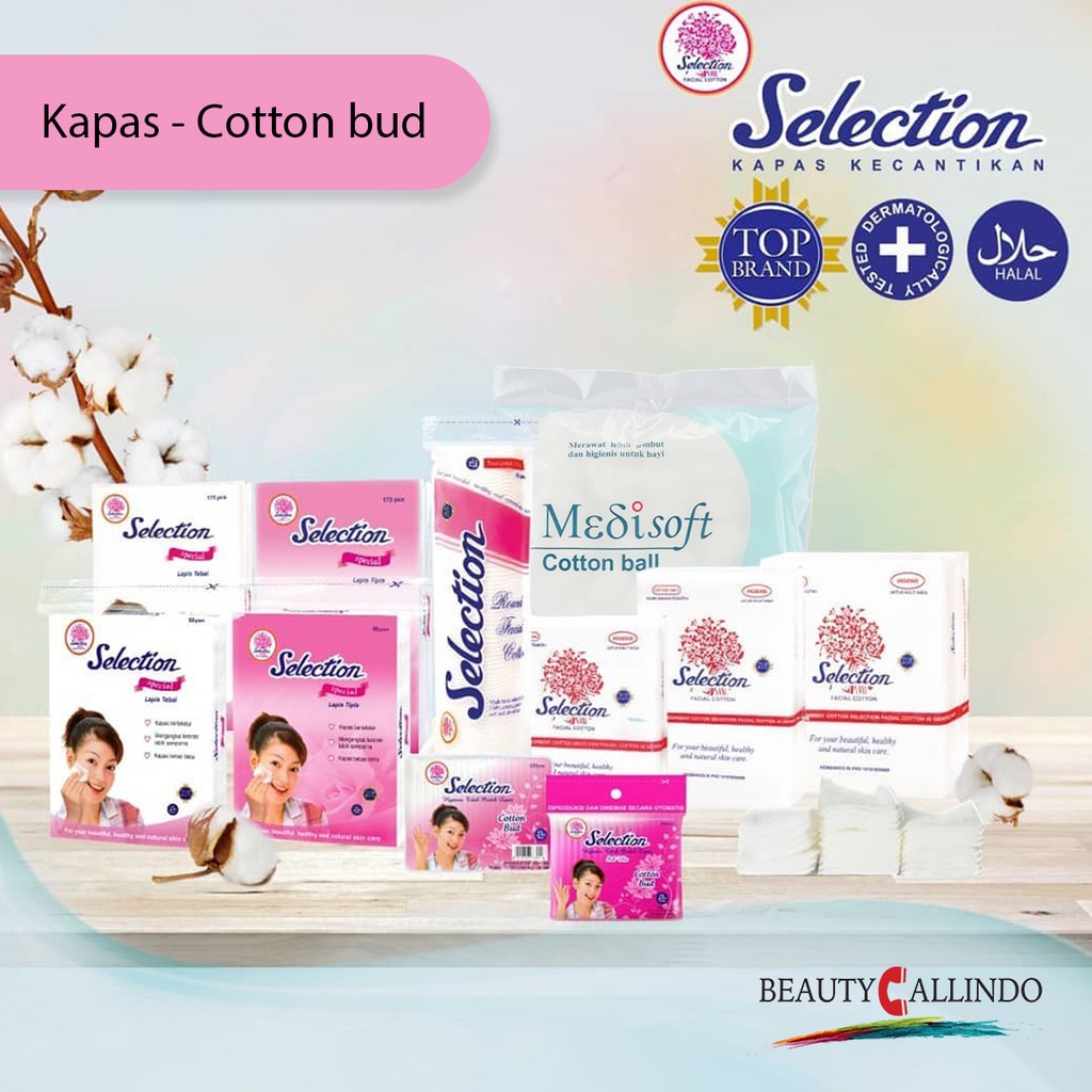 Selection Facial Cotton Round Kapas Tipis Bulat | Kotak | Cotton Bud | Medisoft Cotton Ball