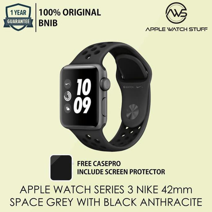 GRATIS ONGKIR APPLE WATCH SERIES 3 GPS NIKE+ 42MM GREY BLACK ANTHRACITE SPORT BAND TERLARIS