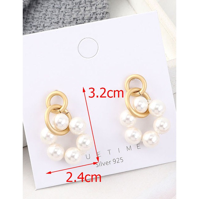 LRC Anting Tusuk Fashion Gold Plated Gold Ring Small Pearl S925 Silver Needle Earrings Y62838