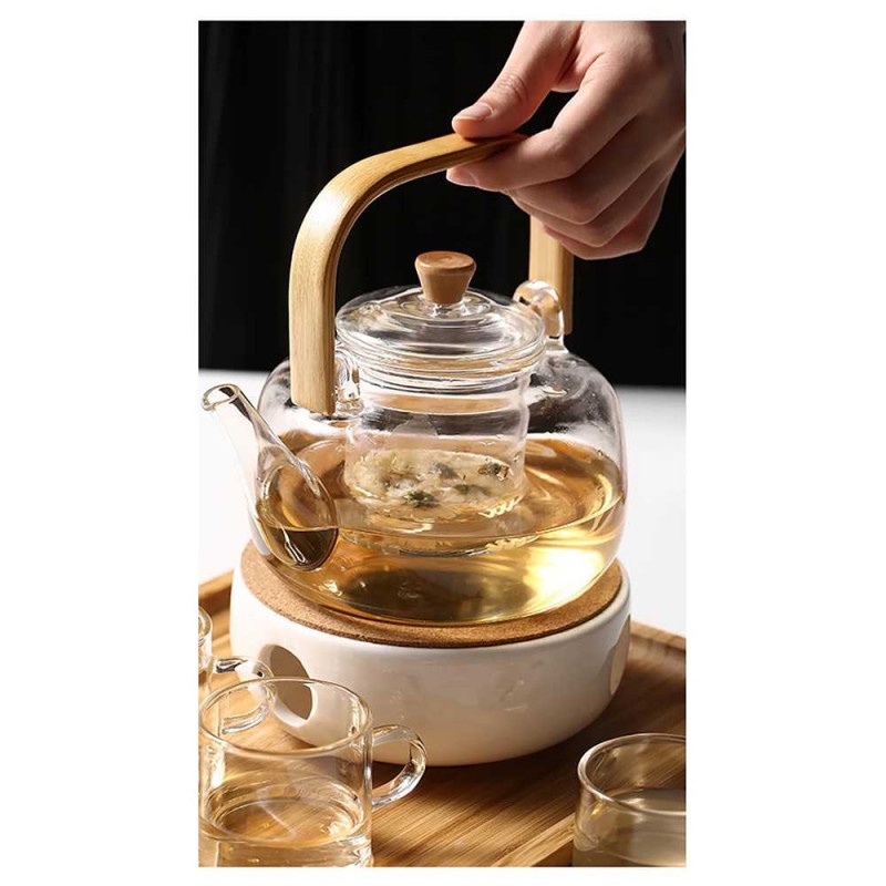 Teko Kaca Pitcher Gagang Kayu 800-1000ml Teapot Borosilicate Glass