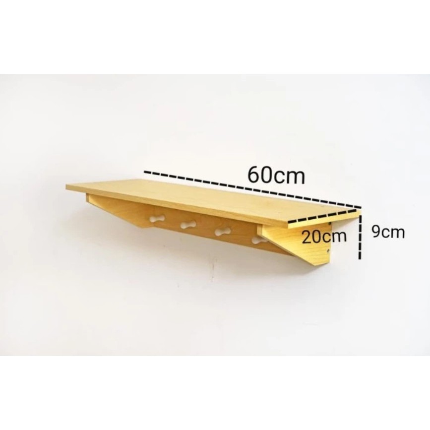 Rak Gantung Dinding 60x20x9cm - Ambalan Dekorasi Dinding 5 Hook Simple Ambalan Kayu