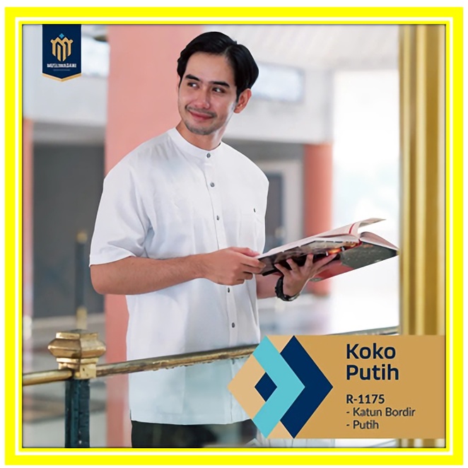Muslimadani Baju Koko R-1175 Baju Koko Putih Pria Lengan Pendek Exclusive Premium Kemeja Koko Motif 