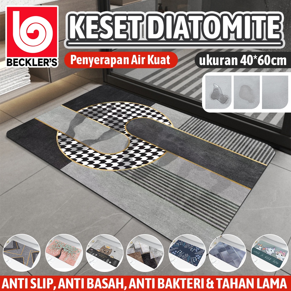 Beckler's Keset Diatomite Nyerap Air 9 Motif /Keset Kaki Kamar Mandi Anti Slip Cepat Menyerap UK 40X60CM