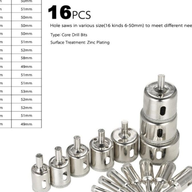 Mata Bor Kaca Set 15 Pcs Diamond Hole Saw Mata Bor Kaca Keramik