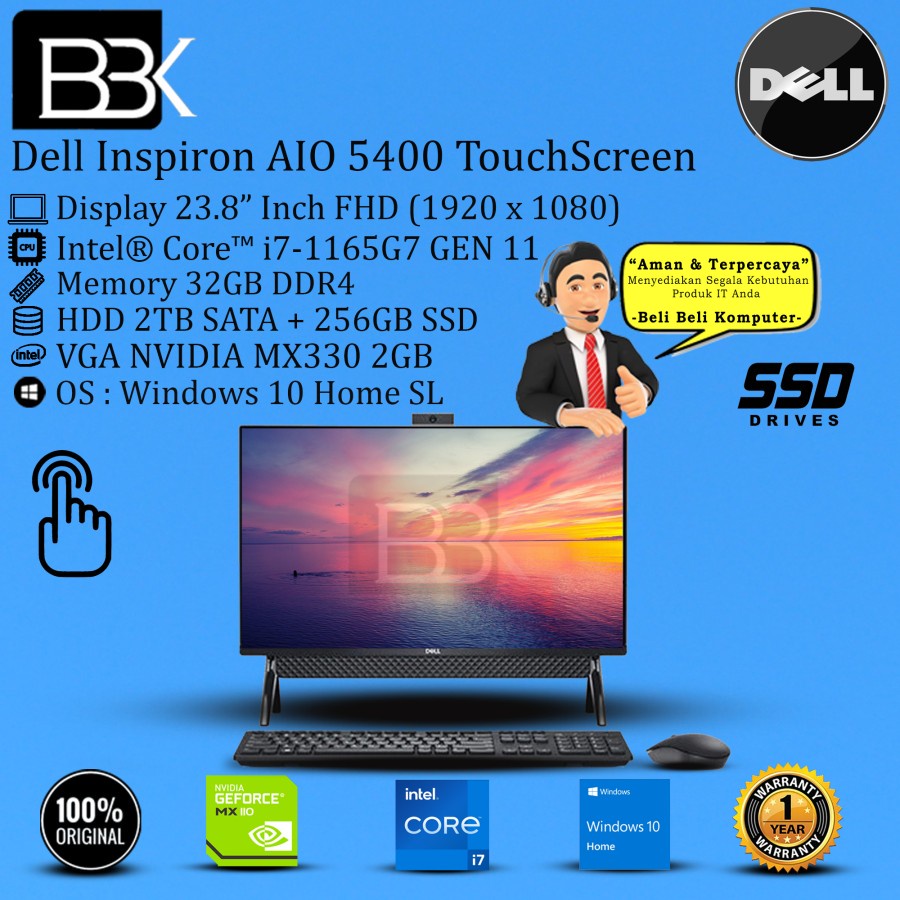 DELL Inspiron AIO 5400 Touch i7-1165G7 32GB 2TB+256GB VGA W11HSL OHS