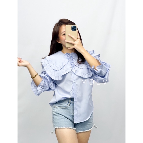 MDLV ~ 8600# Raymonda Oversized Collar Shirt Atasan Blouse Korea Fashion import