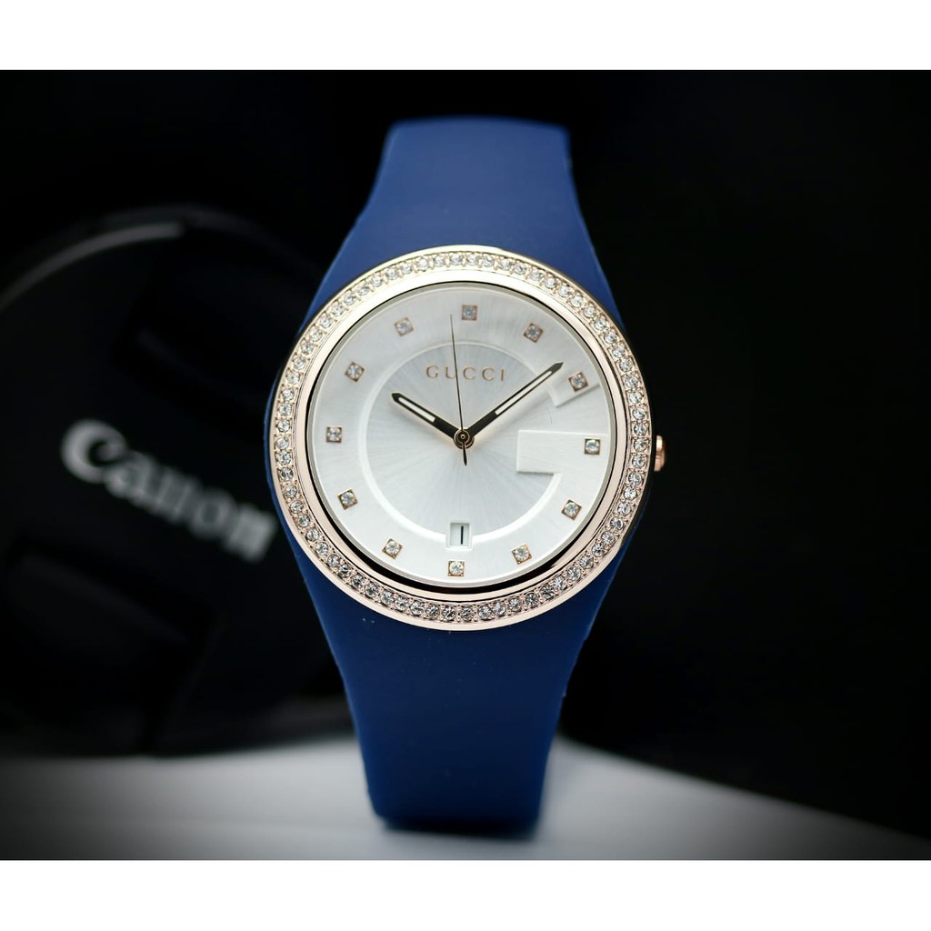 Jam Tangan Wanita Perempuan Cewek Fashion Analog Keren Gucci Tanggal Premium Tali Karet Rubber