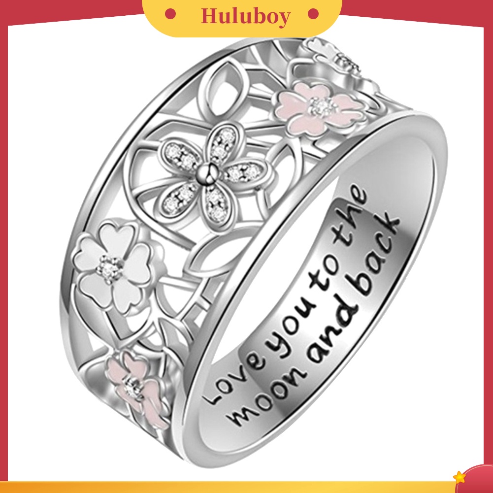 Hu Hu Hu Hu Hu Alat Bantu Pasang Kacamata♡ Cincin Pernikahan Desain Bunga Hollow Hias Berlian Imitasi Untuk Wanita