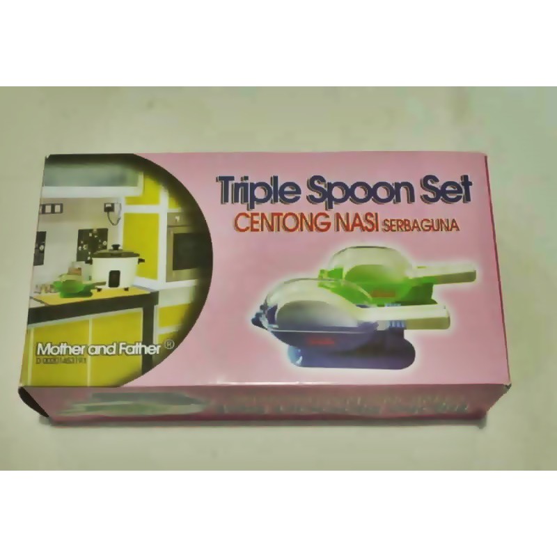 (COD) Triple Spoon Set / Centong Nasi Anti Lengket 3in1 dengan wadah anti lalat Higienis Serba Guna