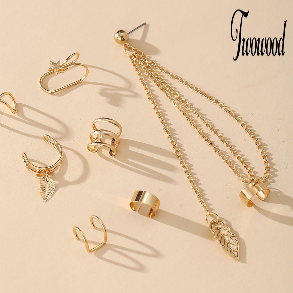 5pcs / 7Pcs / Set Anting Klip Tanpa Tindik Bahan Metal Untuk Wanita