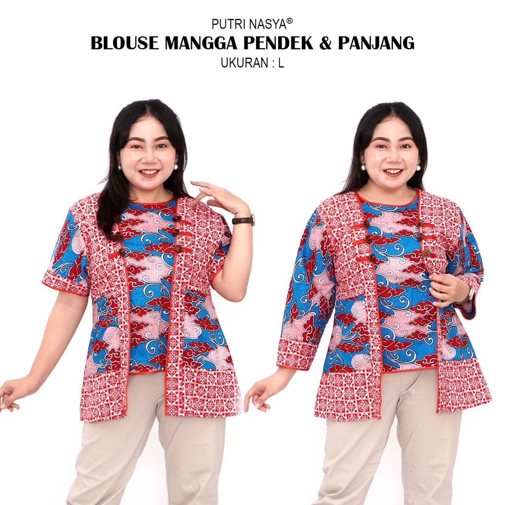 Blouse Big Size LD 140 Wanita Atasan Batik Jumbo L-XL-2L-3L-4L-5L-6L-7L Model Blus Jumbo Kerja Batik / Atasan Big Size Kerja Wanita / Pakaian Batik Kekinian Model Seragam Wanita Big