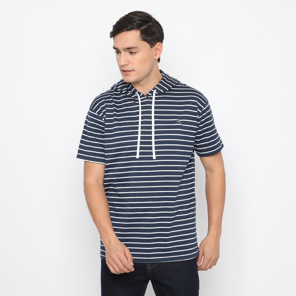 ROMP Kaos Hoodie Stripe Lengan Pendek Pria