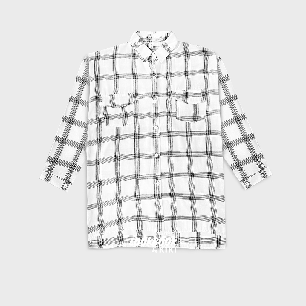 Kiki - Oversized Plaid Shirt - Fashion Trends 2022 / Atasan Outer / Kemeja / Black Hitam White Putih