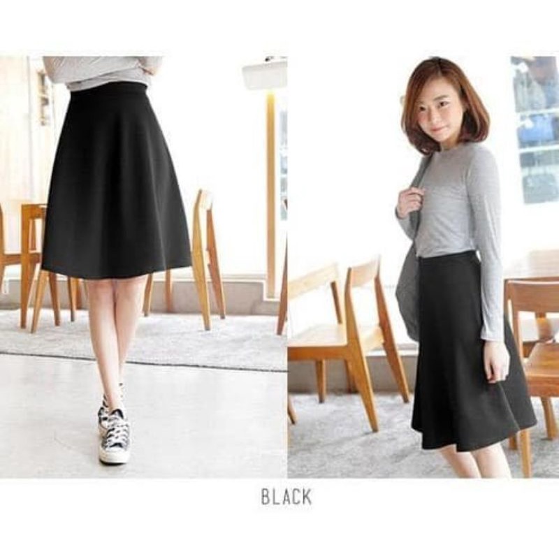 𝔂𝓾𝓶𝓪 ROK MIDI FLARE SKIRT//ROK PENDEK BAHAN SCUBA PREMIUM