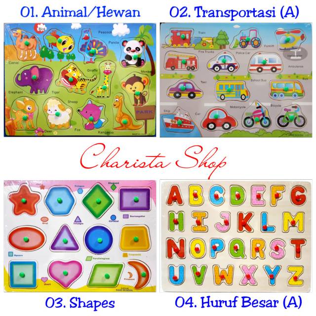 Puzzle Kayu Puzzle Knob Kayu Angka Abjad 