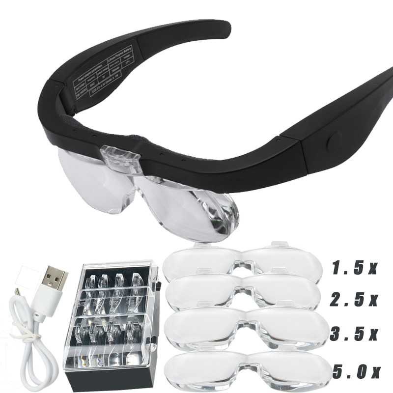Magnifier Spectacles Glasses 1.5x-2.5x-3.5x-5x with LED Lamp