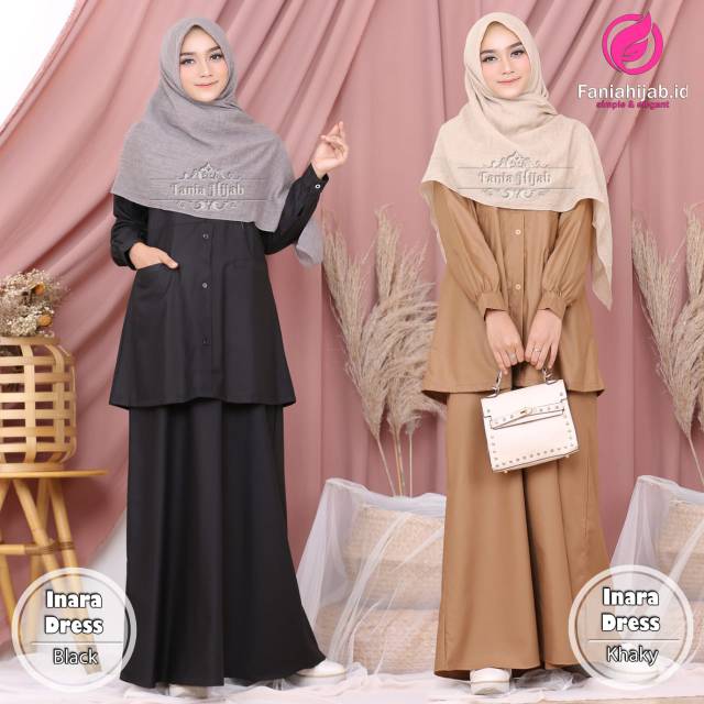 Inara dress / gamis dinas / dinas khaky / gamis PNS / seragam PNS / fania hijab / gamis fania hijab