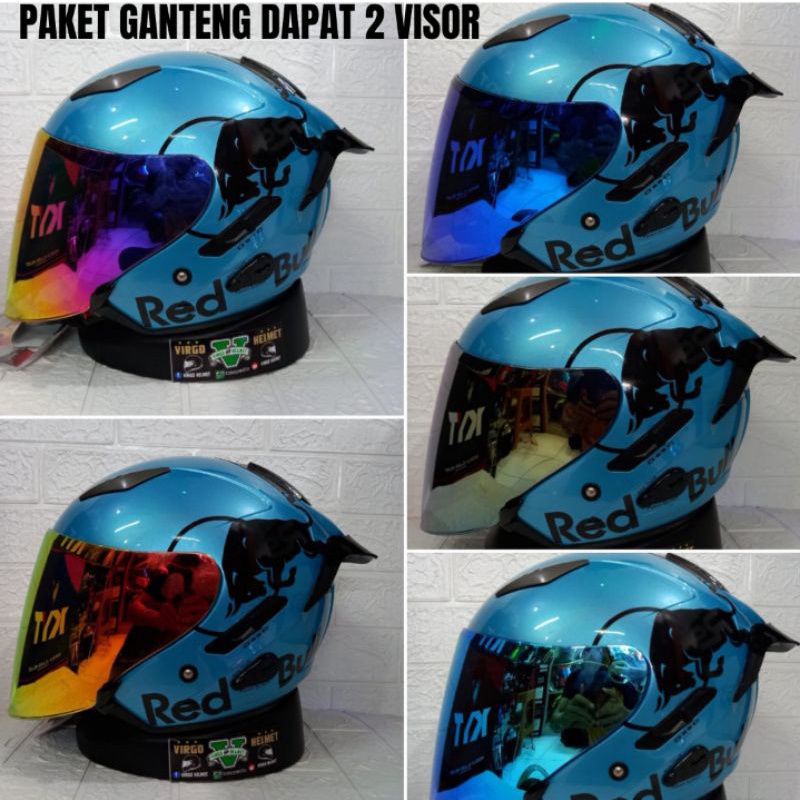 KYT GALAXY SLIDE SOLID ICE BLUE PAKET REDBULL SNI DOT