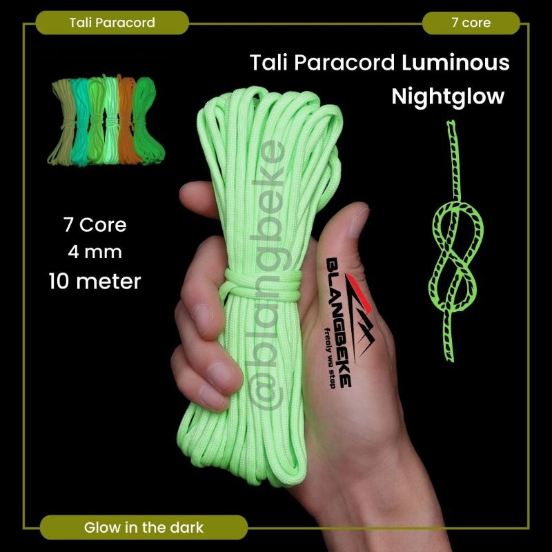 YOUGLE Tali Paracord Camping Adventure Luminous Nightglow 7 Core 4mm 10 Meter - SS02 - Green