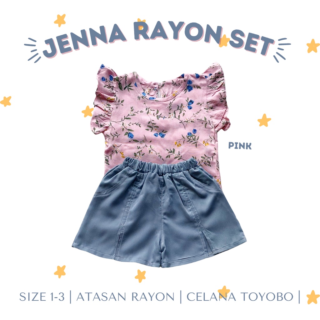 setelan rayon anak perempuan celana pendek JENNA NANA set  0 1 2 tahun baby bayi newborn