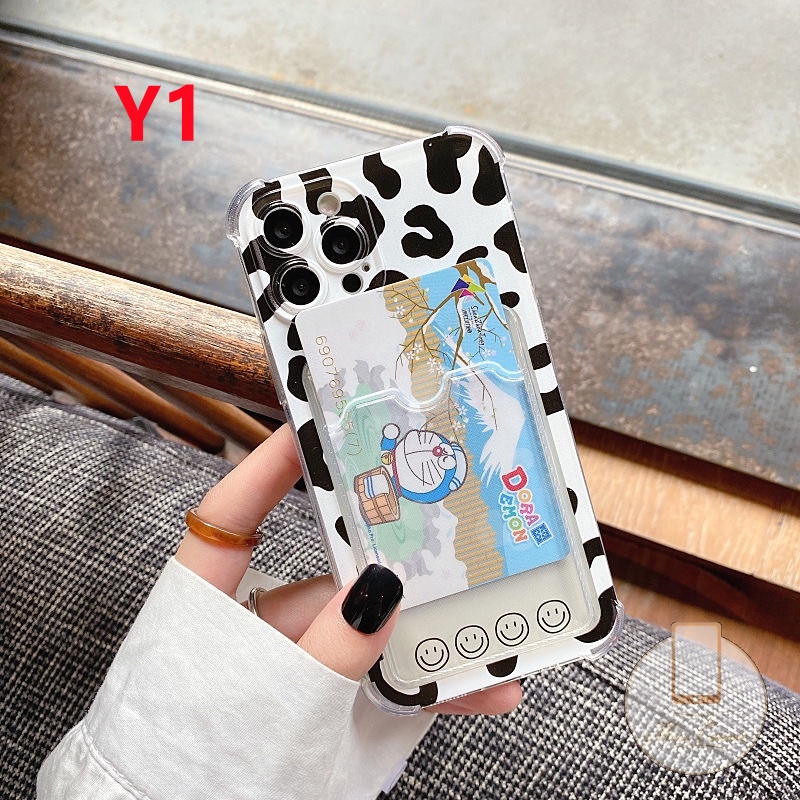 Oppo A96 A76 A55 A54 A15 A5S A12 A95 A9 A5 2020 A74 A3S A16 A12E A15S Reno 8 7 6 A36 A35 A7 A11K Transparant Milk Leopard Cute Card Holder Sillcon Lembut Belakang Phone Cover Case