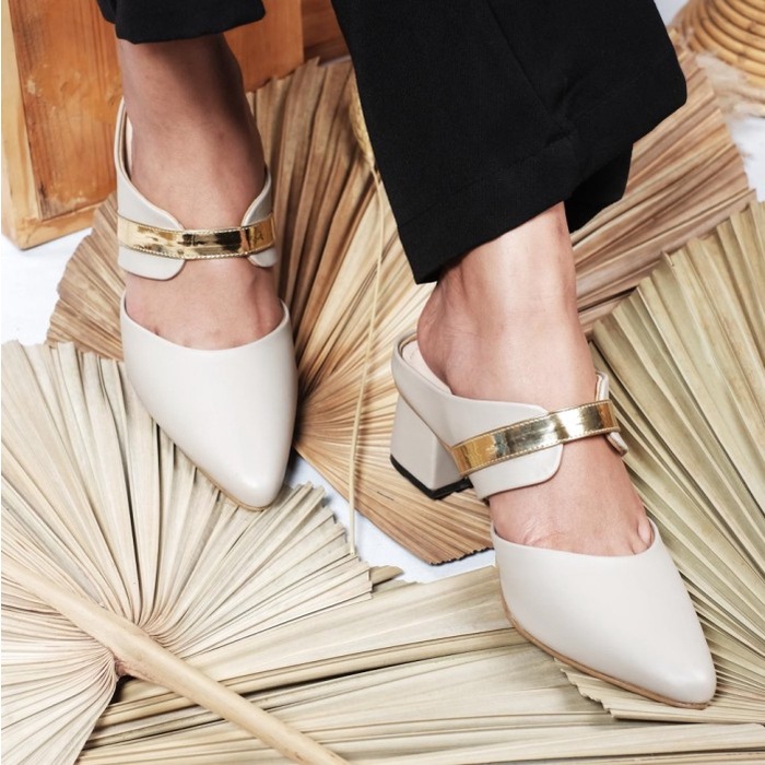 Sepatu Sandal Bustong Wanita BIG SIZE Hak Tahu Krem Zg-22 sendal sepatu formal cewe ukuran jumbo ori