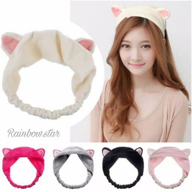 Bandana Kuping Kucing / Bandana Sulam Alis / Bando Masker Wajah / Headband BB Glow