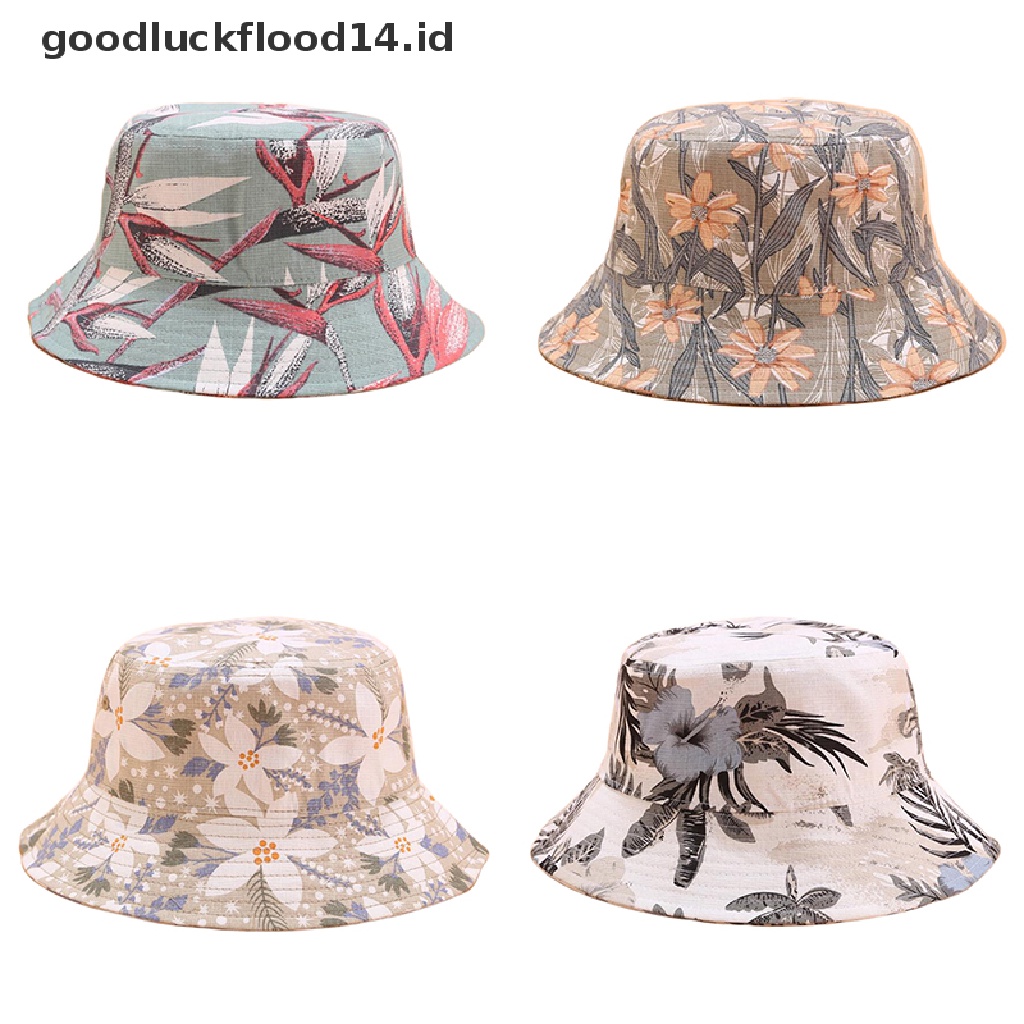 [OOID] Double Side Bucket Cute Flower Print Hat Fisherman Outdoor Sun Cap Hats Fashion ID