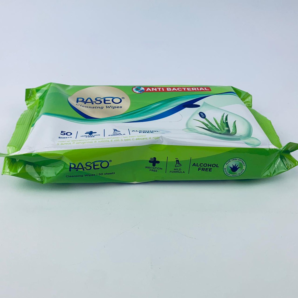 Paseo Cleansing Wipes / Anti bakterial / Tisu basah / 50 sheets