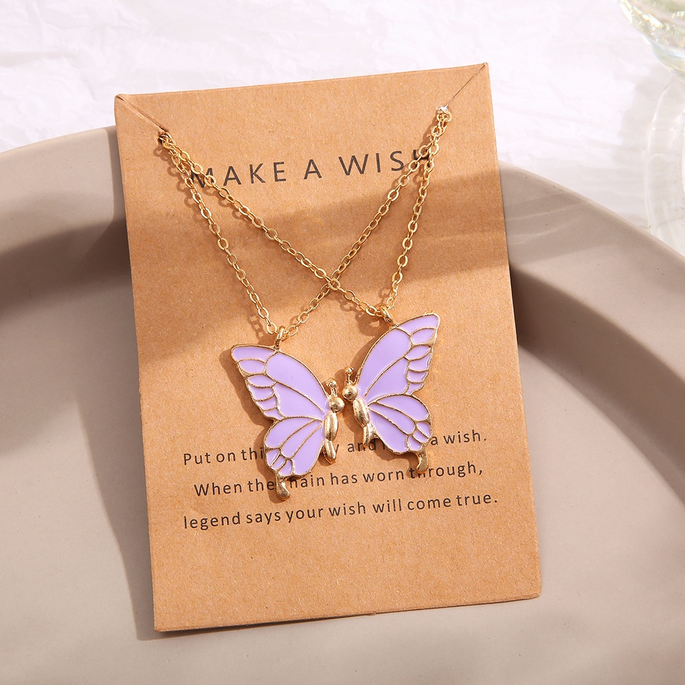 YEEZII 2pcs / set Kalung Rantai Emas Dengan Liontin Butterfly Untuk Wanita