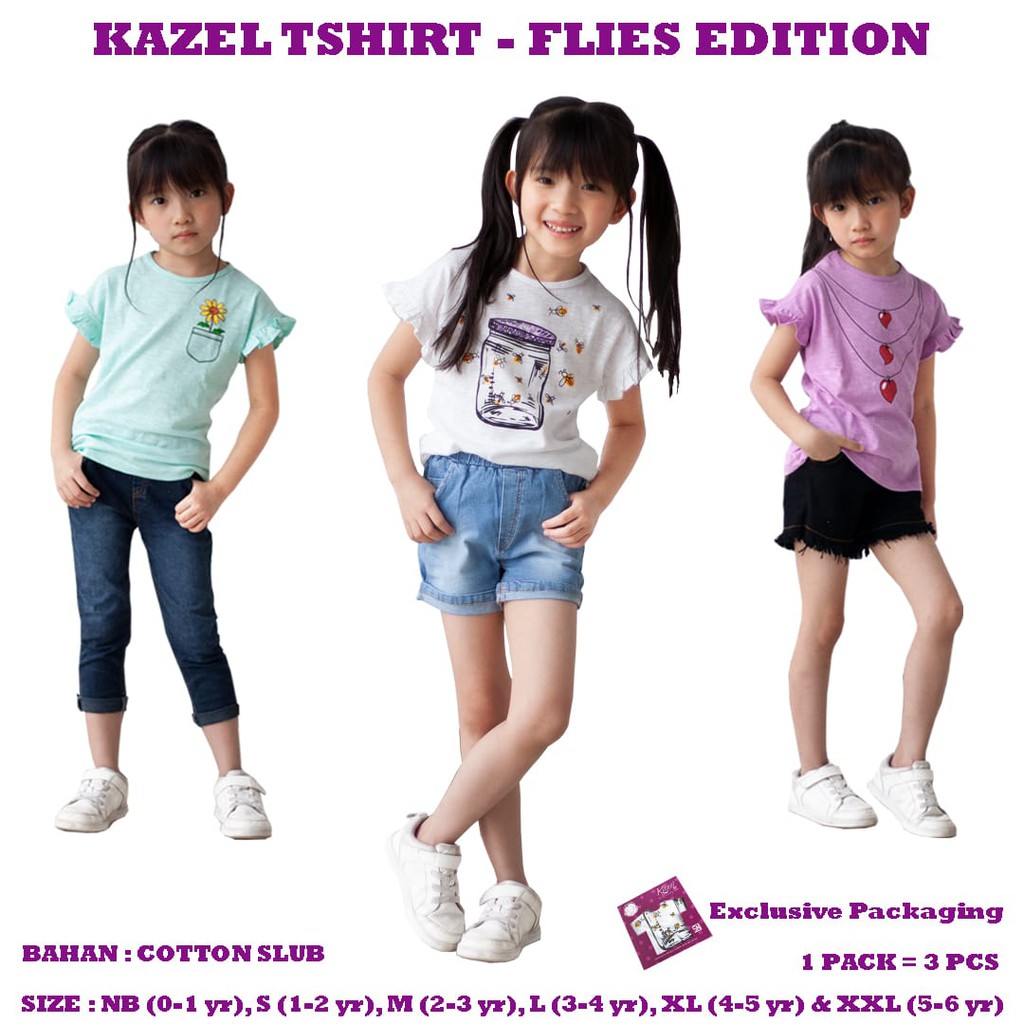 4 Pcs Kazel Tshirt Anak Perempuan Flies / Butterfly Edition CBKS