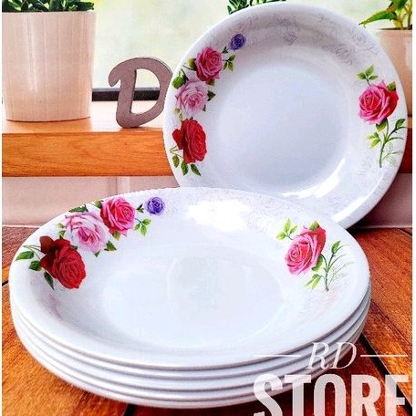 PROMO 6.PCS PIRING MAKAN CEKUNG MELAMINE MOTIF ROSE