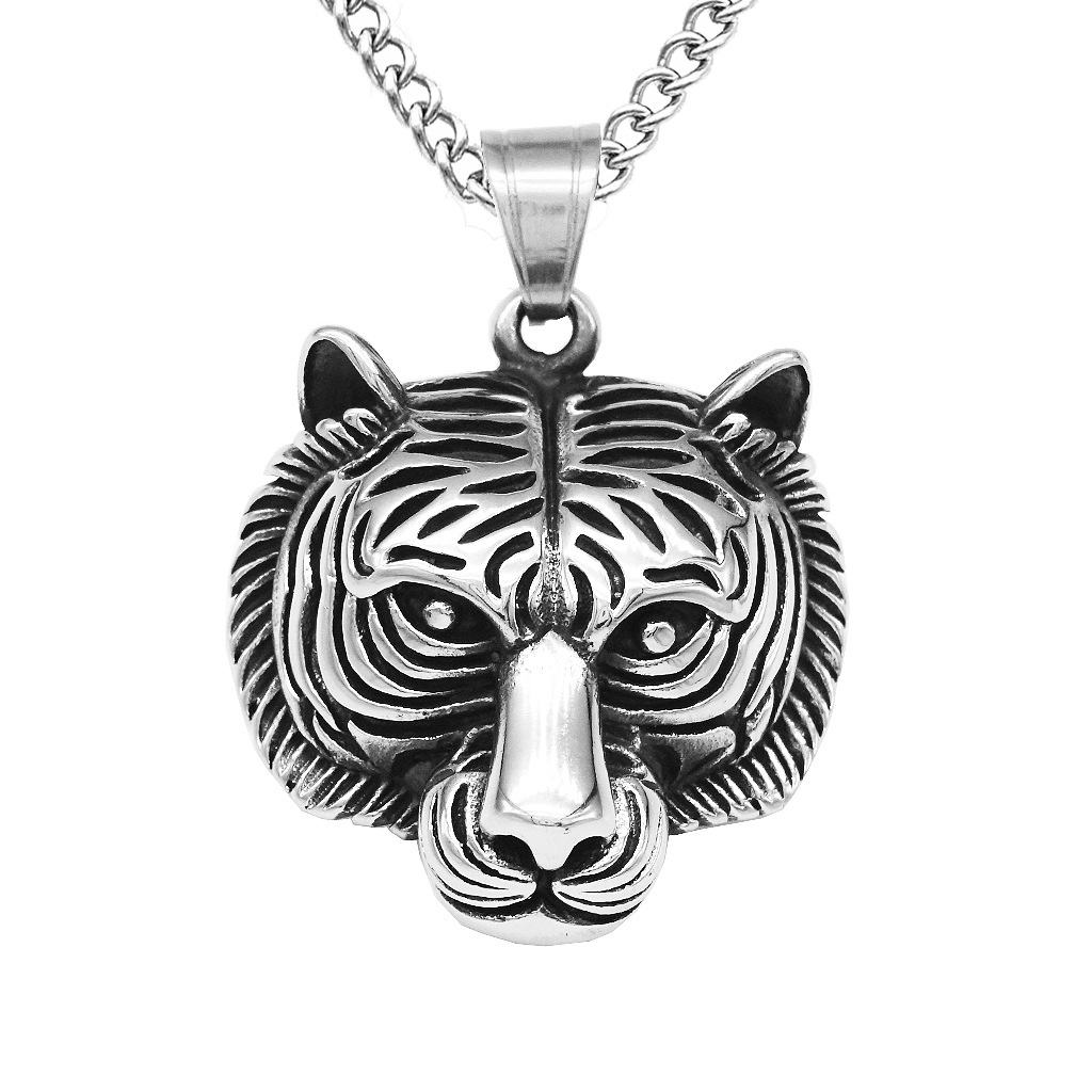 Kalung Liontin Kepala Harimau Bahan Titanium Steel Gaya Punk Rock Untuk Pria