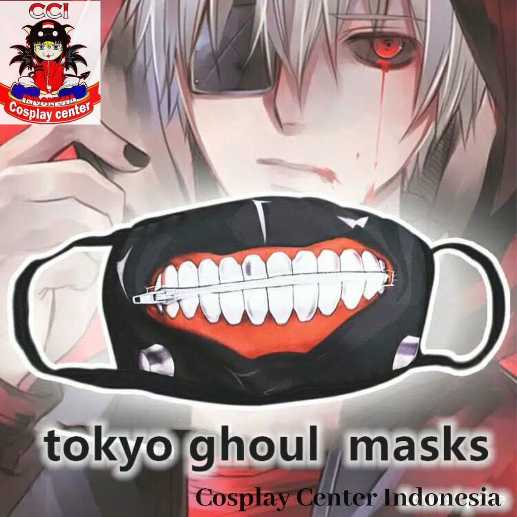 [Bisa COD] Masker Kaneki Zipper (Resleting) Impor Bahan Katun Cosplay/Topeng Tokyo Ghoul