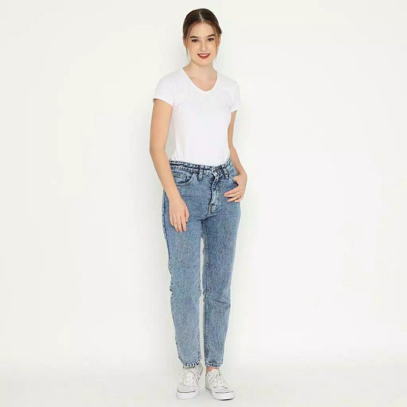 Celana Boyfriend Jeans SNOW BLUE & SNOW BLACK / HW Boyfriend Jeans SNOW ACID