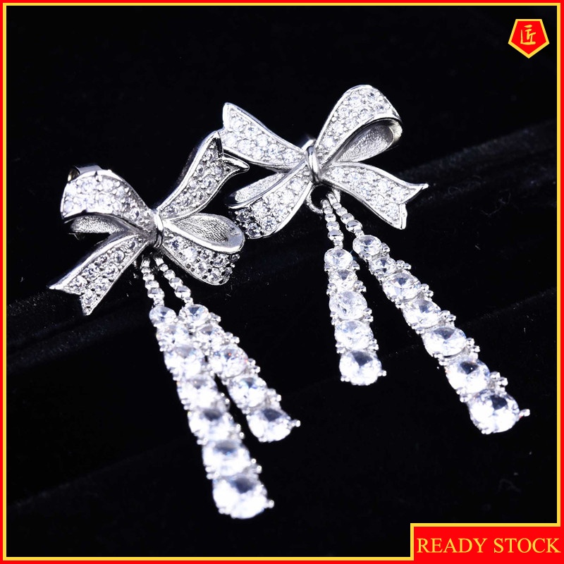 [Ready Stock]Fairy Butterfly Full Rhinestone Tassel Earrings Niche Design