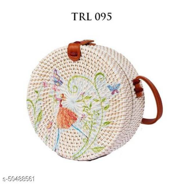 Indah Trendi Tas Selempang / Tas Rotan Bali Bulat