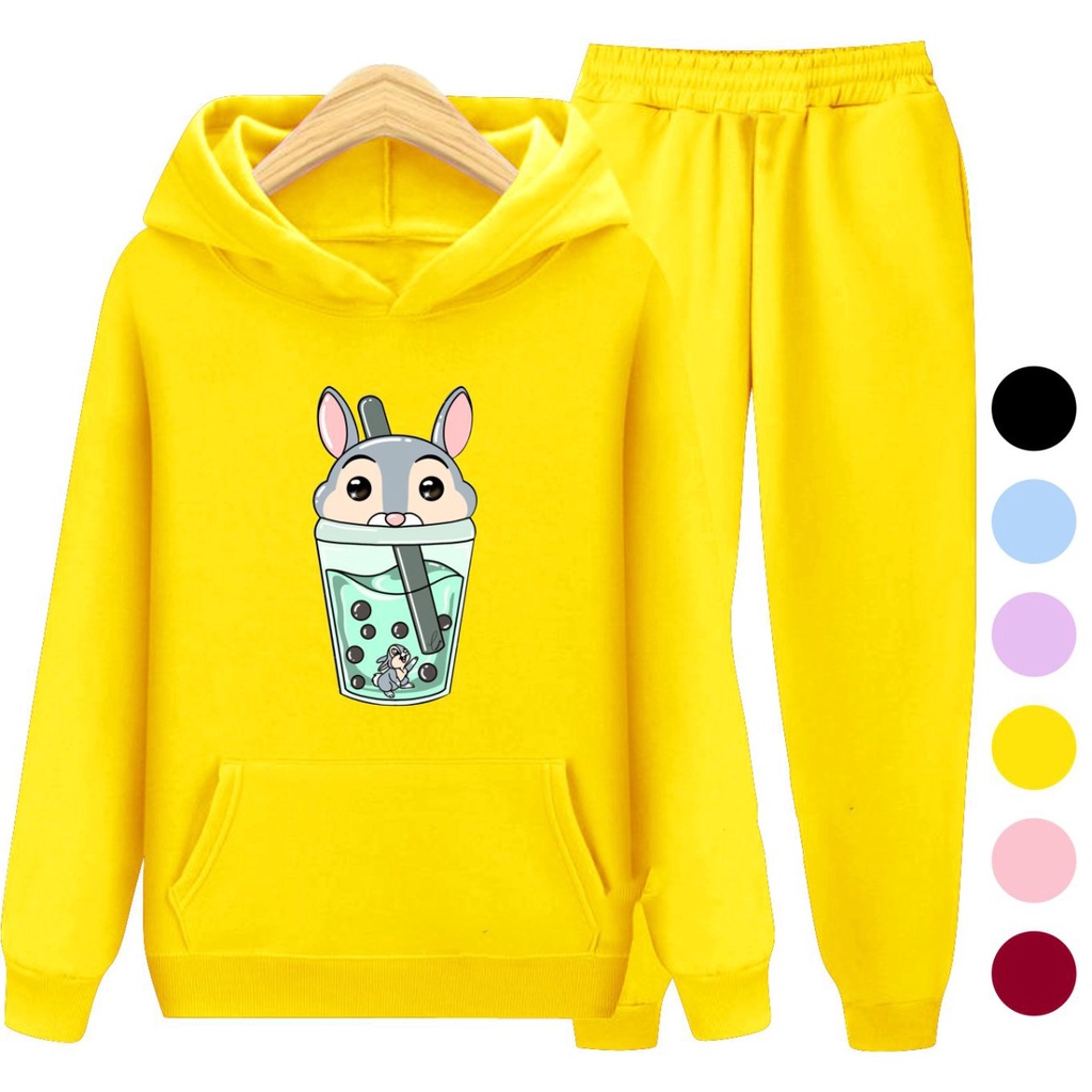 Setelan Sweater Hoodie BOBA RABBIT / Sweater Anak-Anak Remaja Size S, M , XL , XXL